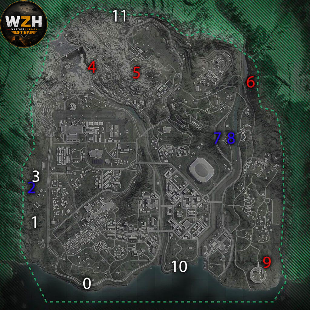 Verdansk — mind a 11 bunker helye (Dexerto térkép)